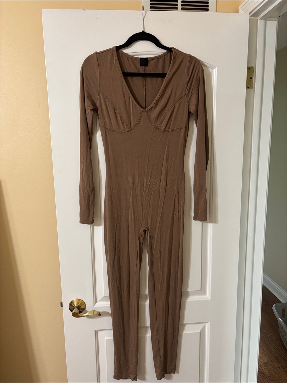 Versatile Long-Sleeve Brown Jumpsuit